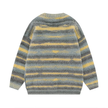 Autumn and Winter Striped Plush Thickened Men's Cardigan V-neck Fashionable Casual Loose Sweater Couple Streetwear Loose Knit
